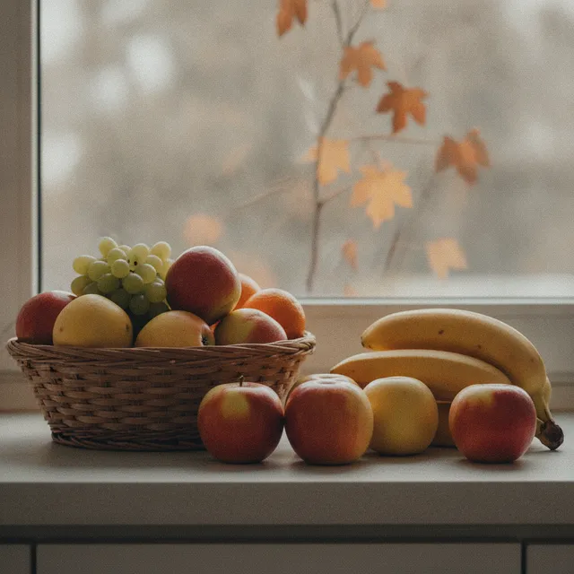 Des pommes et un régime de bananes posés côte à côte sur un plan de travail de cuisine