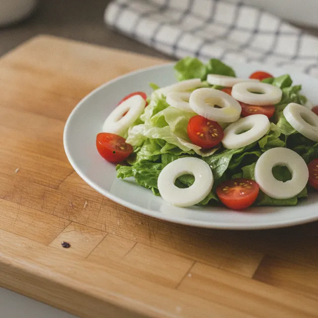 Rondelles de cœur de palmier sur une salade verte avec des tomates cerises