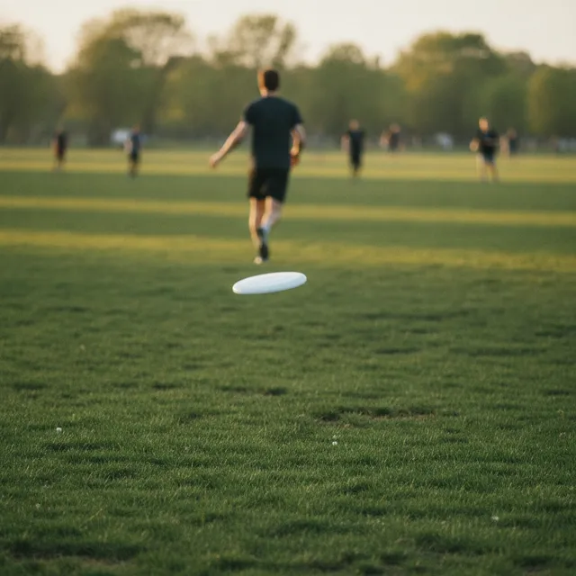 Un disque volant blanc en plein vol au-dessus d'un terrain d'herbe pendant une partie d'ultimate