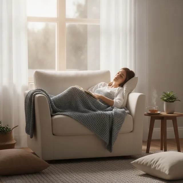 Personne faisant une courte sieste dans un fauteuil pres d'une fenetre